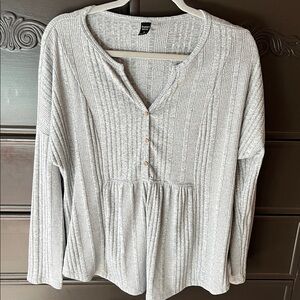Light Gray Ribbed Henley Peplum top